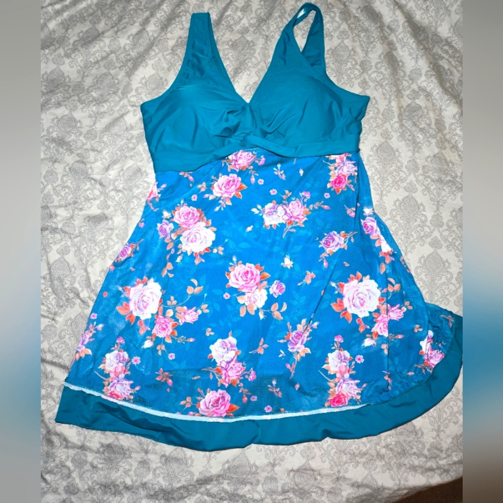 Floral Teal Swim Dress SZ 4XL